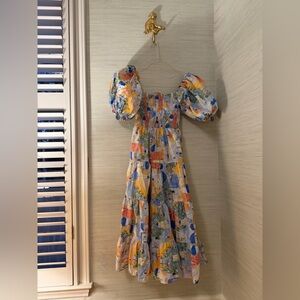 Pinch Smocked Puff Sleeve Midi Dress